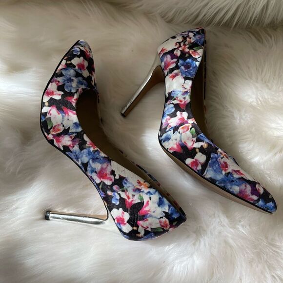 APT9 textile floral prints multi color silver pointed toe shoes size 8.5M - Picture 6 of 11